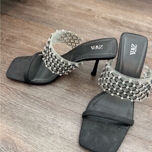 Zara Black and Silver Embellished Heels